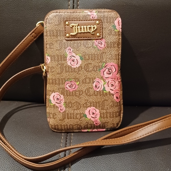JUICY COUTURE CELLIE PINK BLOOM BROWN FORGET ME NOT CROSSBODY BAG - Picture 1 of 11